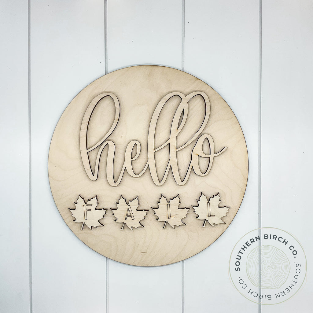Hello Fall 3D Round Blank (Leaves)