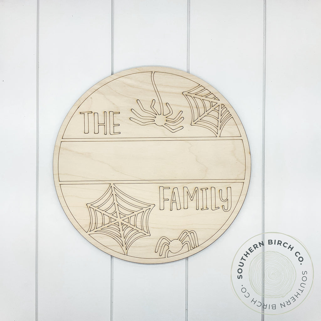 Family Name Etched Round Blank (Spiderwebs)