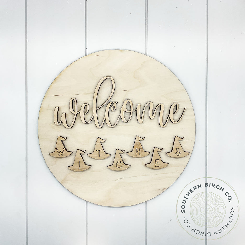 Welcome Witches 3D Round Blank (Witch Hats)