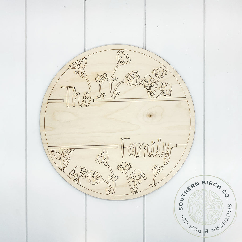 Family Name Etched Round Blank (Flowers)