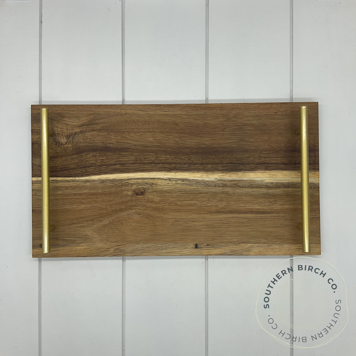 Acacia Wood Serving Tray (Gold Handles) Southern Birch Company