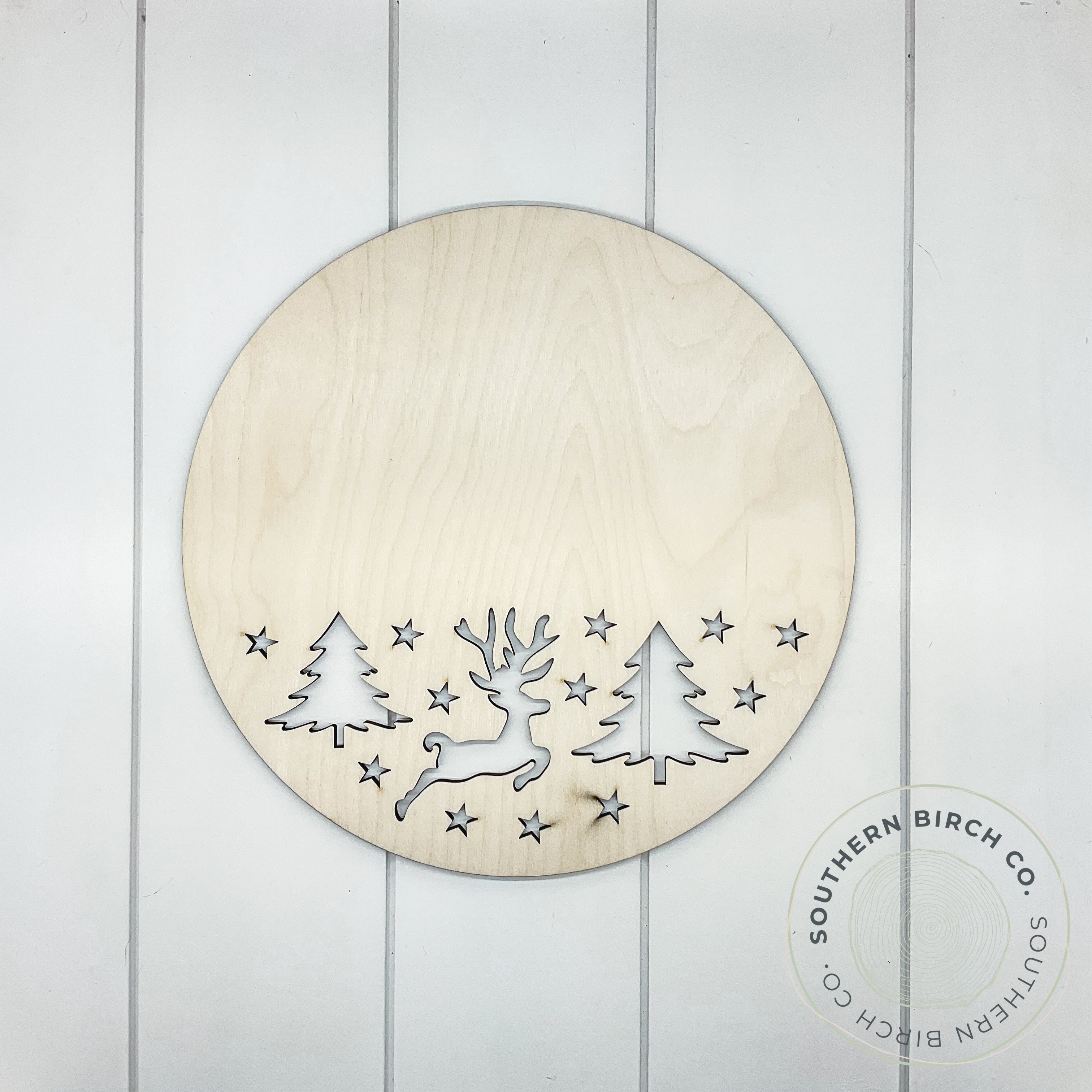 Round Cutout Blank (Reindeer and Trees)