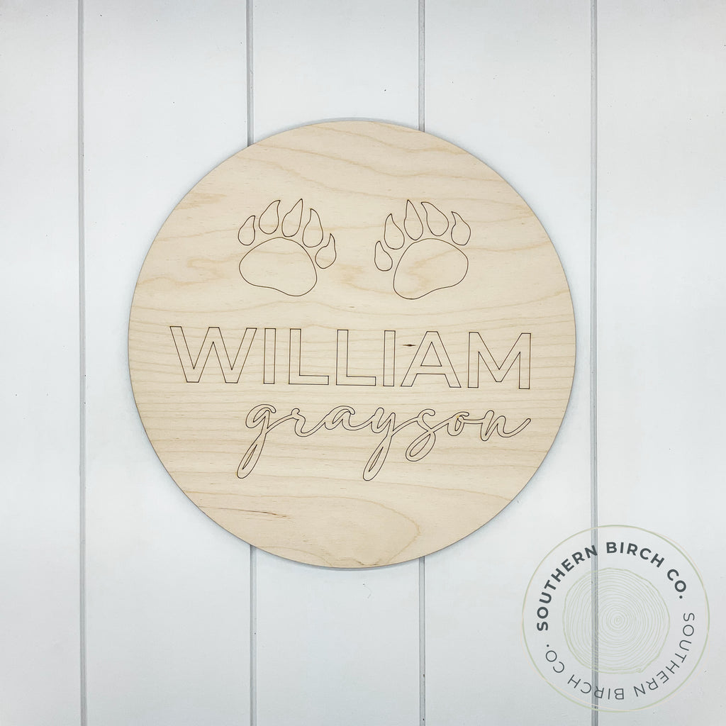 Personalized Name Sign Blank (Bear Claws)
