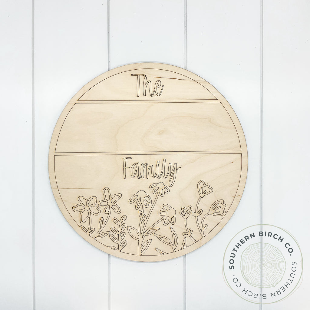 Family Name Etched Round Blank (Over Flowers)