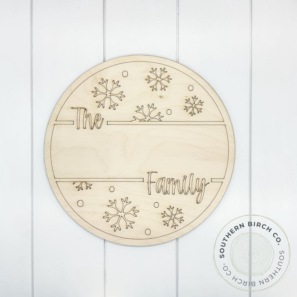 Family Name Etched Round Blank (Snowflakes)